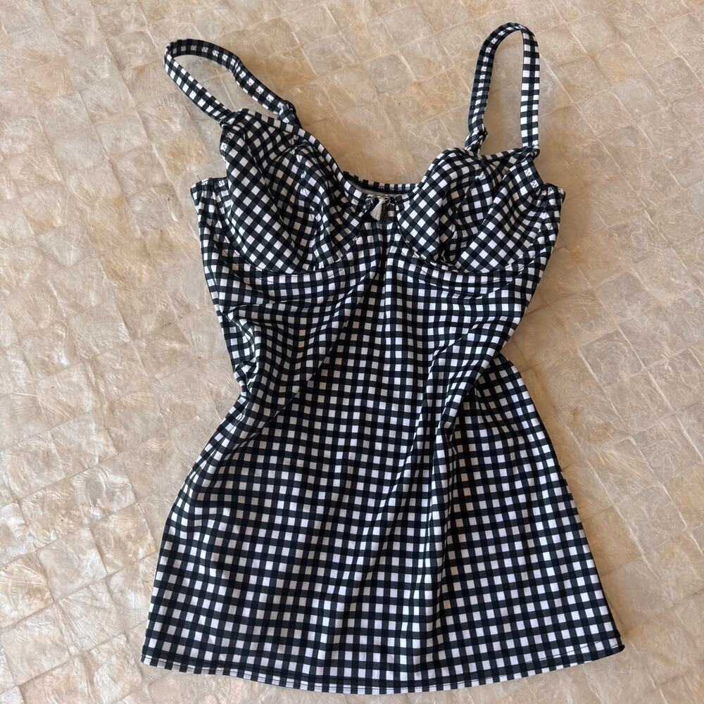 Freya MONOCHROME Check In Plunge Underwire Tankini Swim Top NEW US 30DDD Tank - Picture 3 of 8
